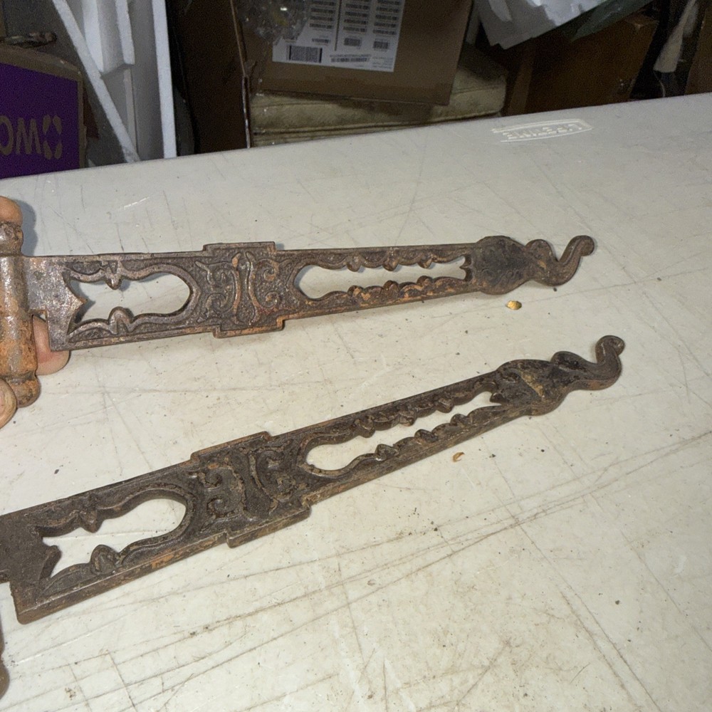 Antique Pair Cast Iron Swing Arm Hooks missing brackets