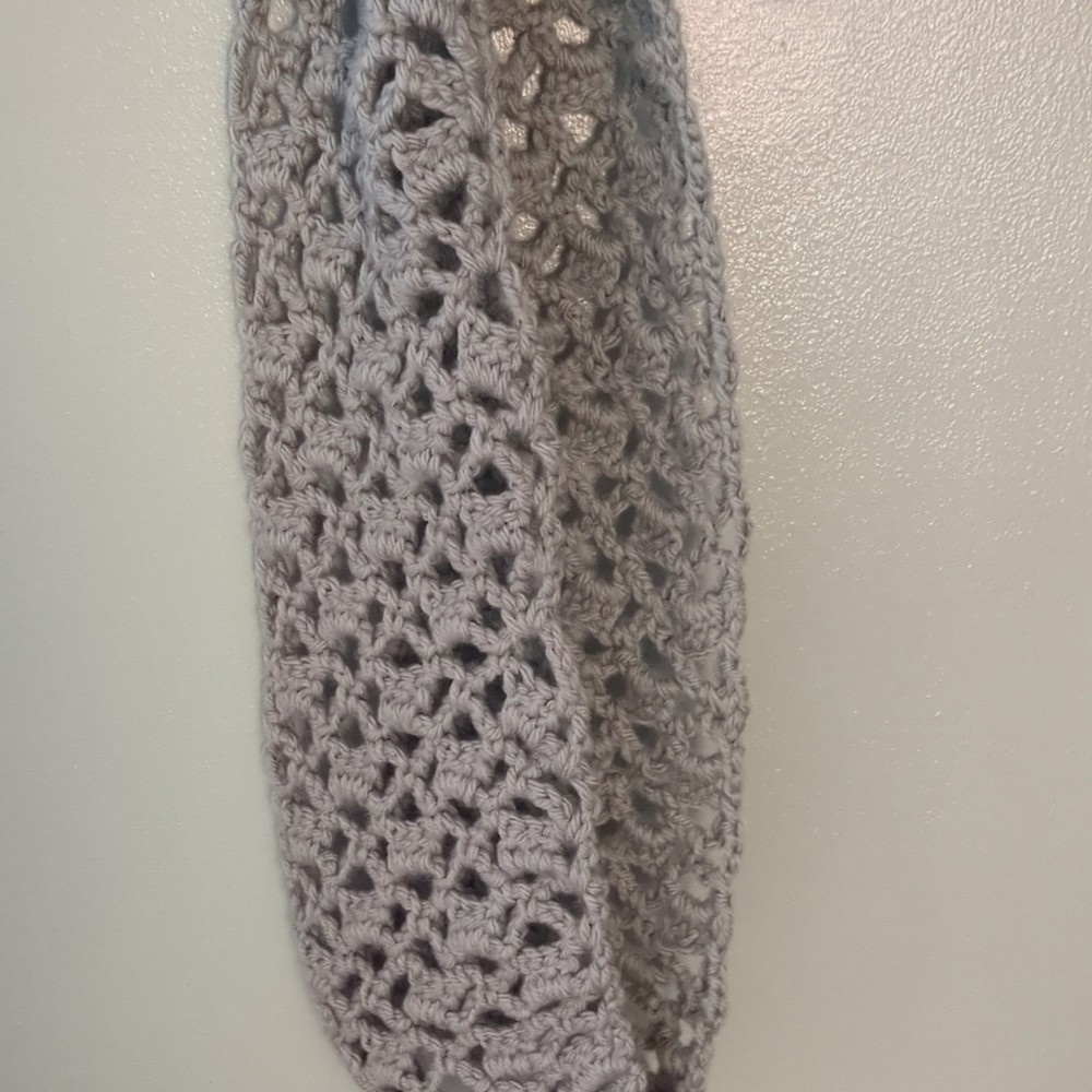 Handmade Green Crocheted Scarf Open Lace Pattern