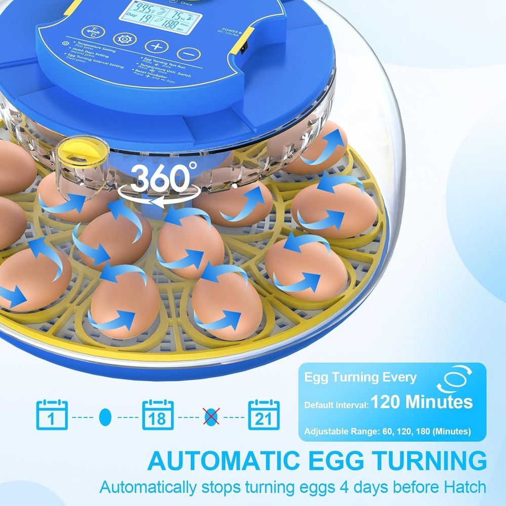 HBN 18 Egg Incubator with Temperature Control, Automatic Egg Turning & Humidity