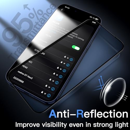 Full Coverage Screen Protector for AR Anti Reflection, Black iPhone 17 Pro