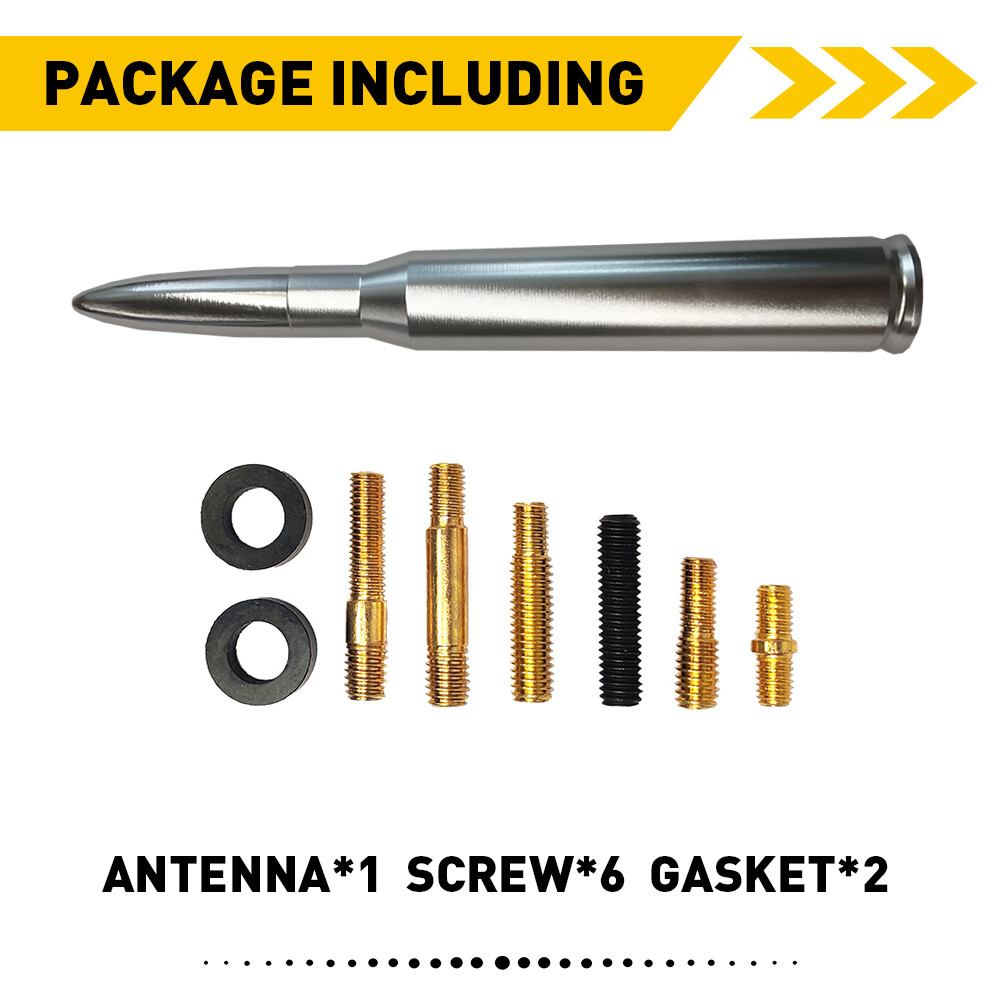 VMS FORD F150 F250 50 CAL CALIBER BULLET ALUMINUM SHORT ANTENNA CHROME SILVER