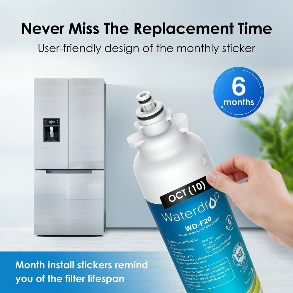 Waterdrop Refrigerator Water Filter, Replacement for LG® LT800P® (6)