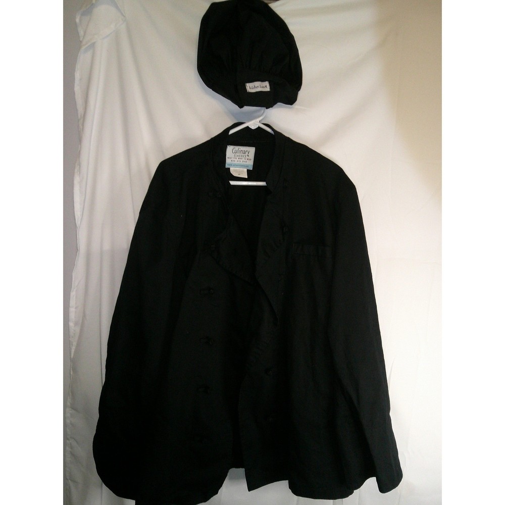 Culinary Classics Chef Coat Jacket & Hat Set Black Cotton Blend 2X