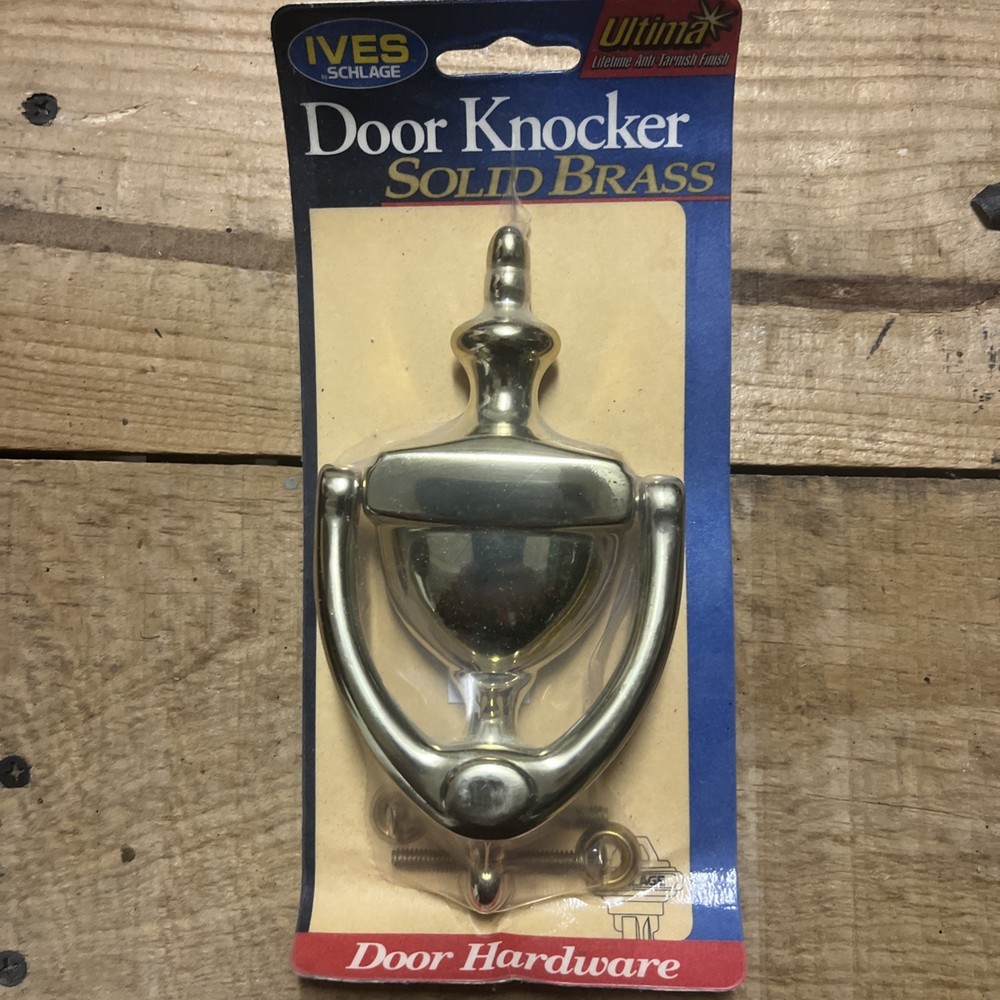 IVES SCHLAGE Door Knocker Solid BRIGHT BRASS Hardware NEW SEALED