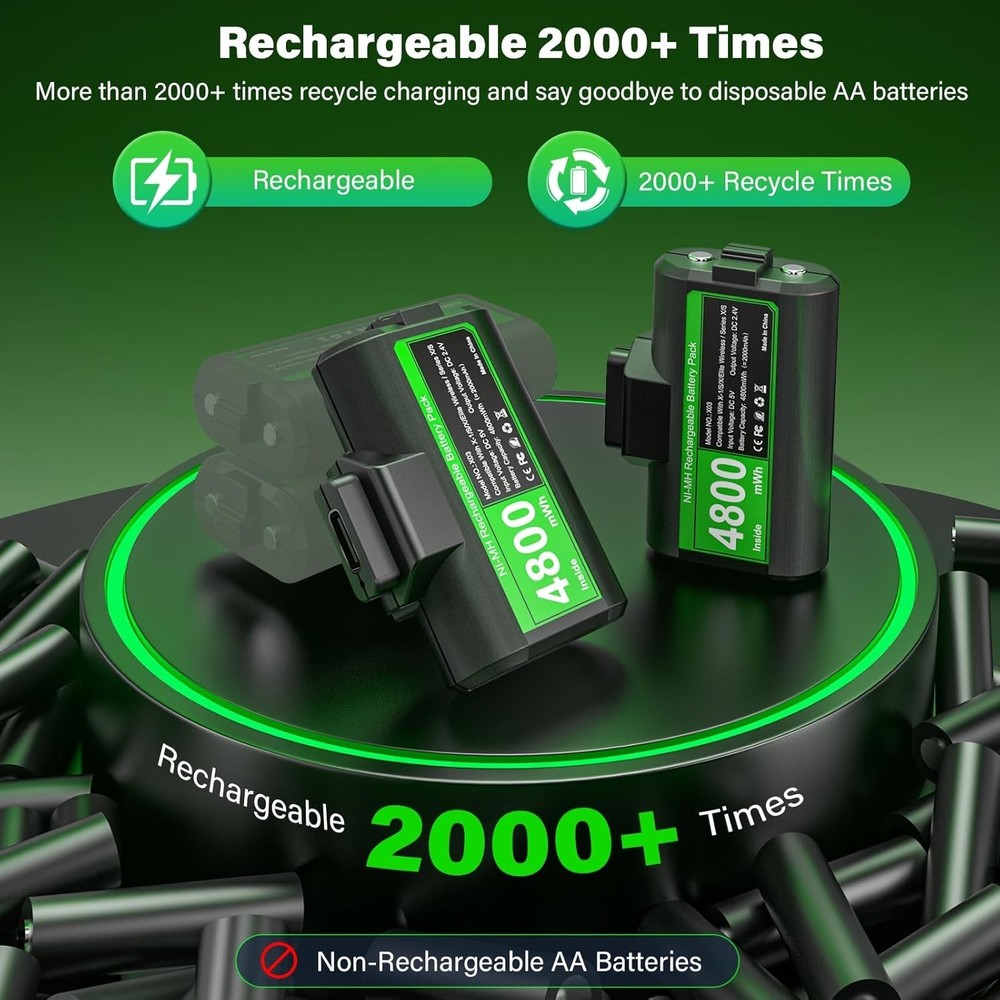 Rechargeable Controller Battery Pack for Xbox,2x4800mWh2000mAh Batteries Pack...