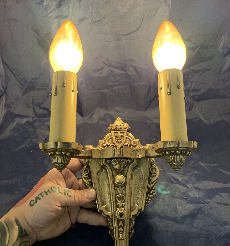 Pair Riddle Co Sconces Polychrome Finish Great!! 3A