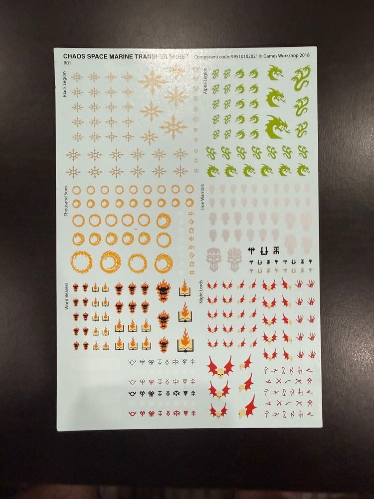Warhammer 40k Chaos Space Marines Transfer Sheet Decals