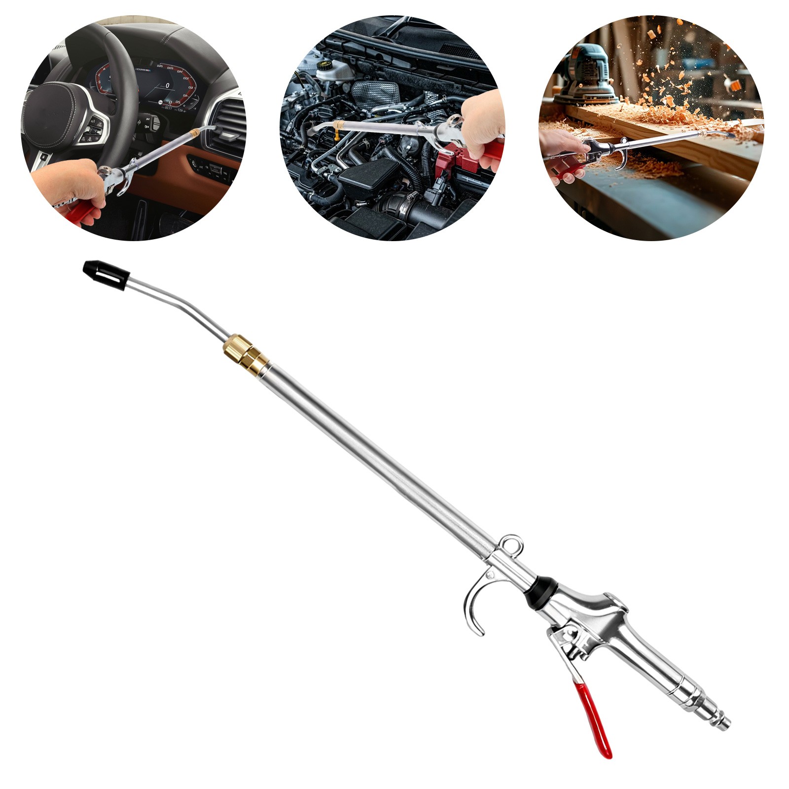 Heavy Duty Air Blow Gun 17–26in Extendable Nozzle High Flow Dust Clean1/4" Plug