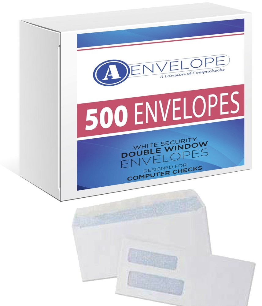 1000 Double Window Security Gummed Check Envelopes - Compatible for QuickBooks