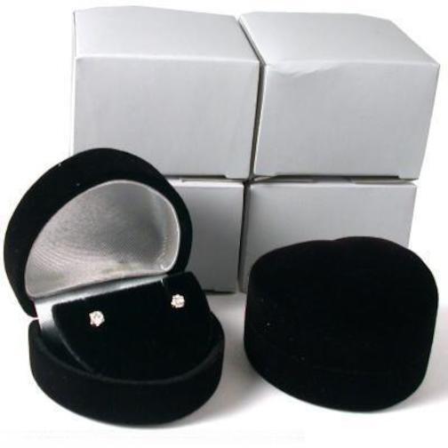 4 Heart Earring Gift Boxes Black Showcase Display