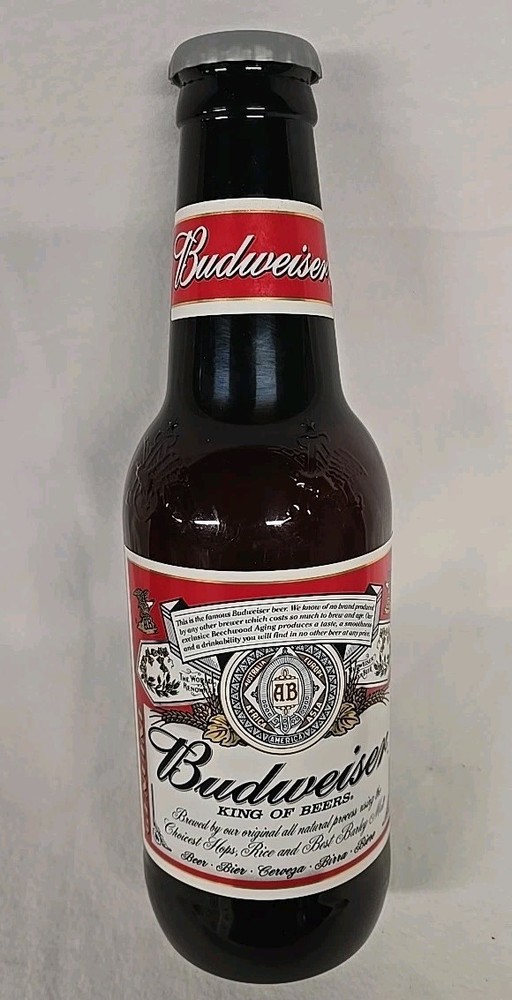Vintage Budweiser 14" Tall Plastic Bottle with Cap.