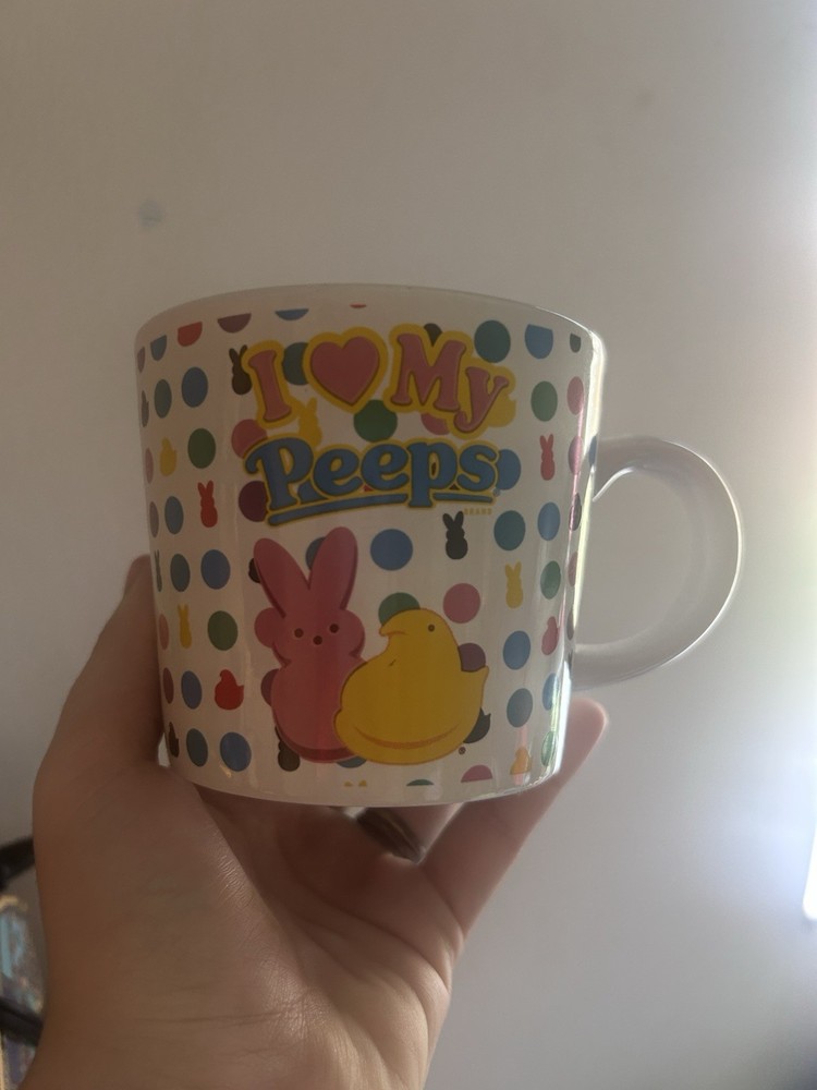 Peeps Mug Candy & Nuts Theme Bunny Chick Polka Dot Design White Multicolor