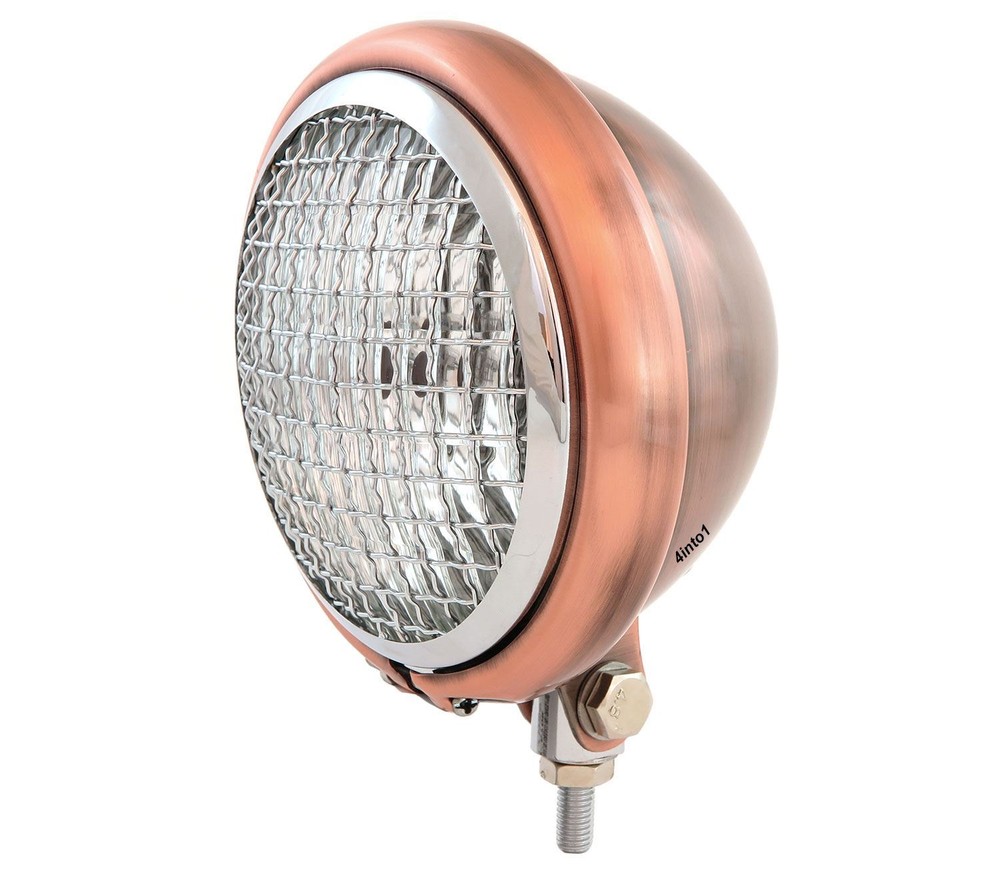5.75" Custom Motorcycle Bottom Mount Headlight w/ Grill - Bronze Chrome