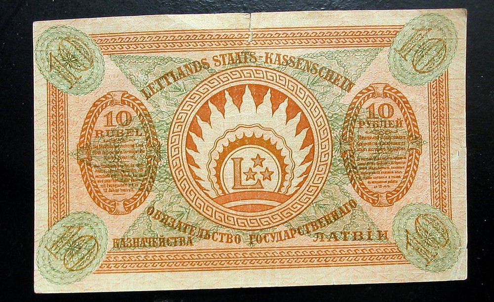 LATVIA 1919 10 RUBLI RUBEL Ruble
