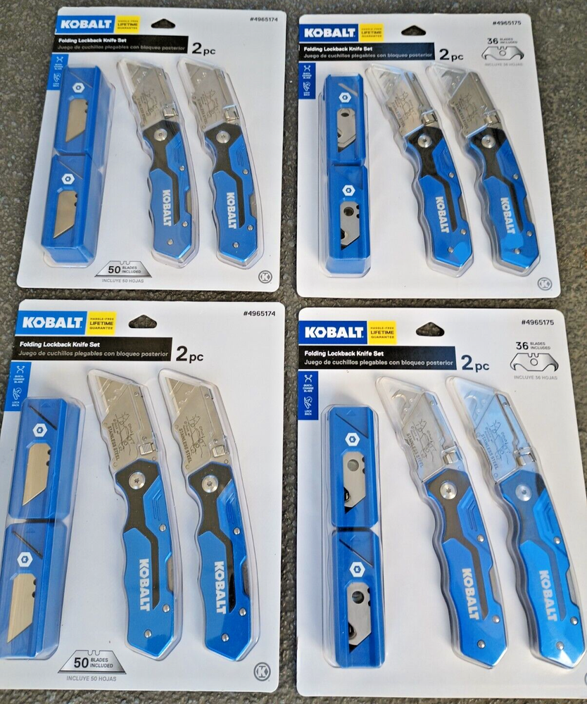 8) KOBALT Folding Lockback Utility Knife Set+(8Pack 172Blades) Mixed Hook+Razor