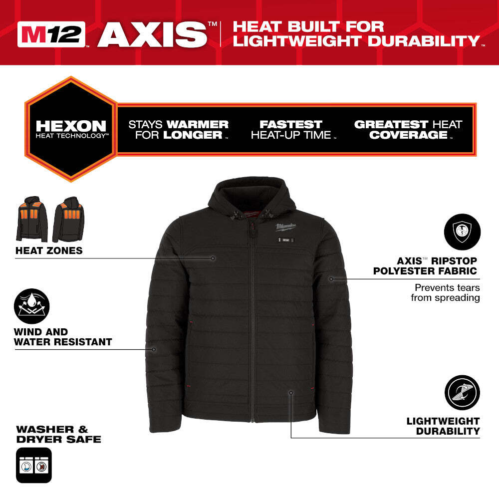 Milwaukee M102B-21M M12 12V Durable Li-Ion Heated AXIS Jacket