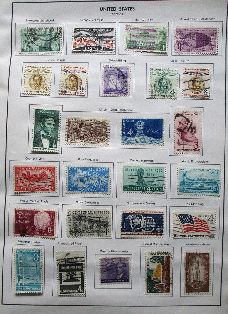 1972 H.E. HARRIS FREEDOM STAMP ALBUM UNITED STATES & TWO SHEETS OF 1/2 & 1 CENT