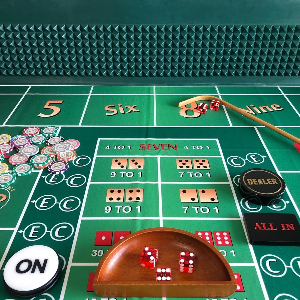 Deluxe Craps Table Top Set with Diamond Bumper, AAA Precision Dice, and Button