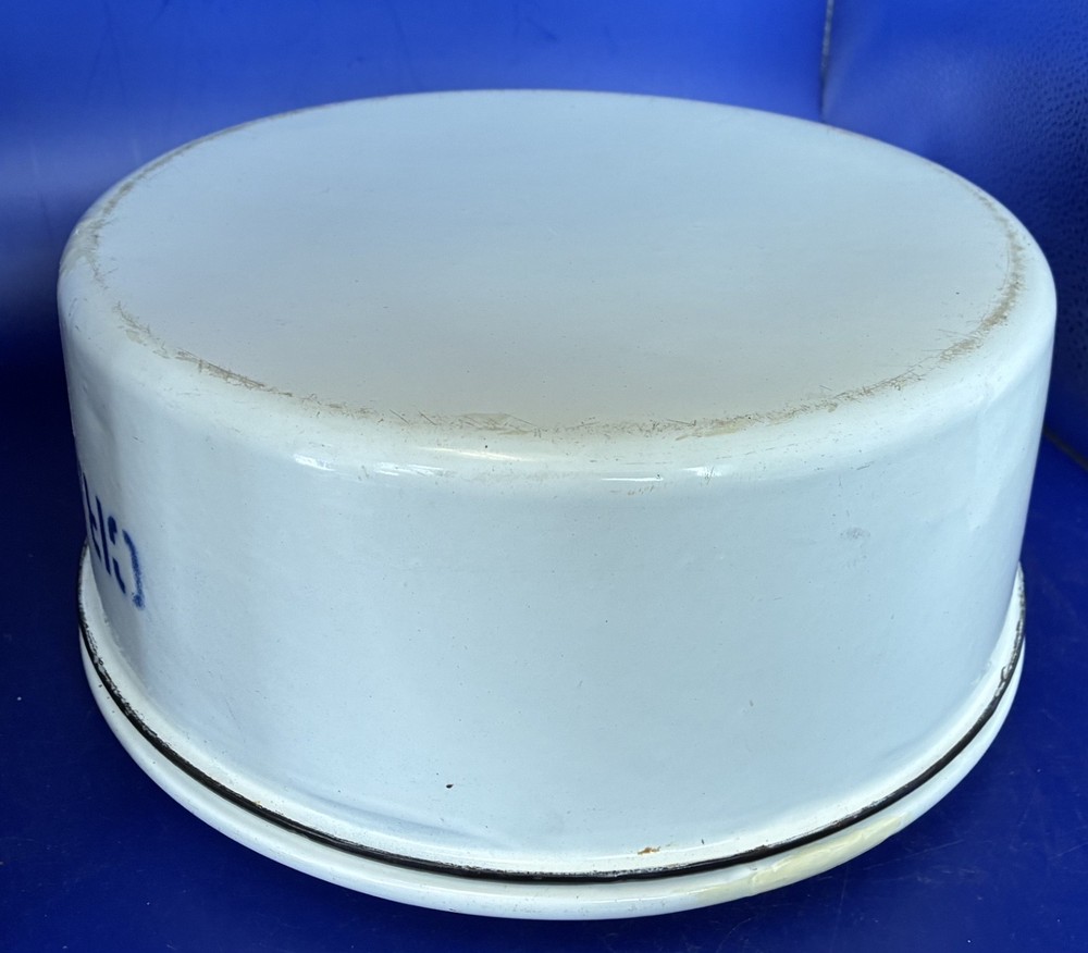 Antique White Enamel Ware Crackers Tin With Lid