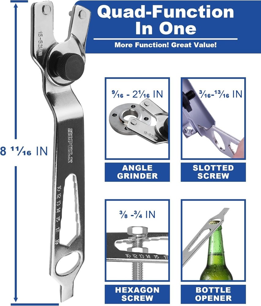 4-in-1 Angle Grinder Wrench | Multi-Function Pin Spanner | 9/16"-2 1/16"