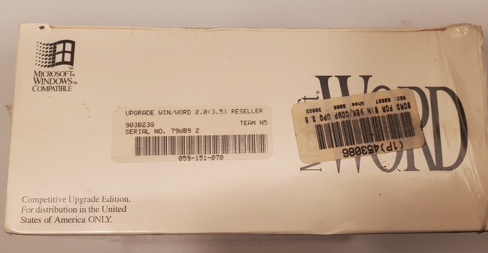 Microsoft Word for Windows 1992 BRAND NEW UNOPENED