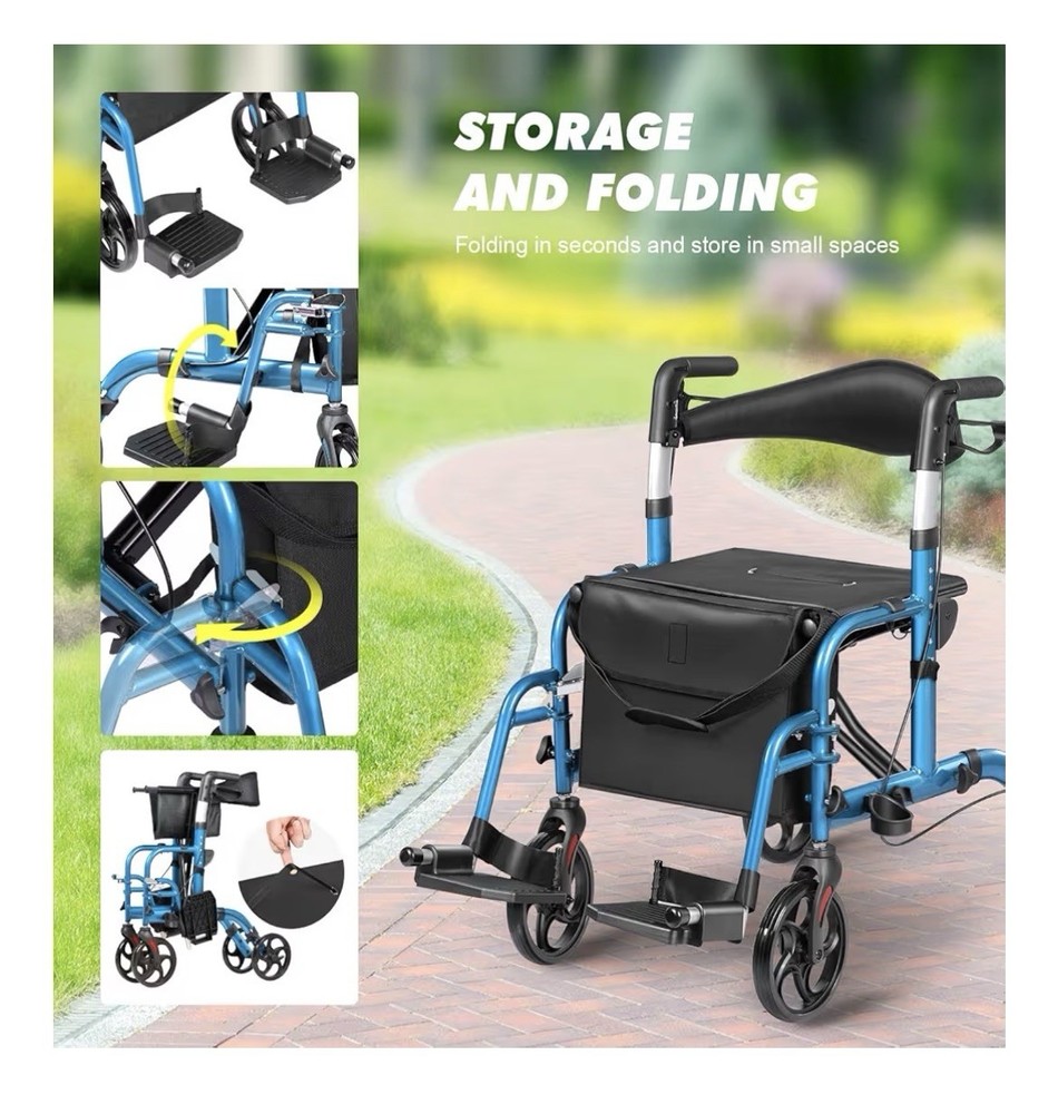 Liteleph -Rollator Walker - Adjustable Foldable, Removable Foot Rest ￼