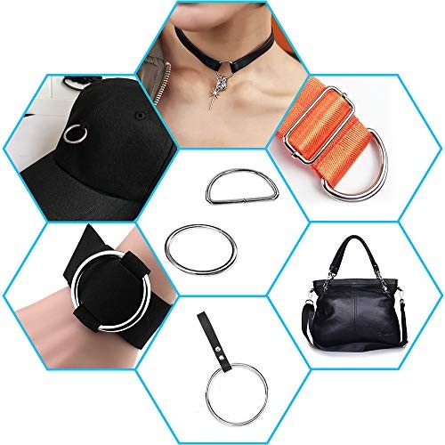 50 Pcs Assorted Sliver O Ring & 20 Pcs Multi-Purpose Metal D Ring for
