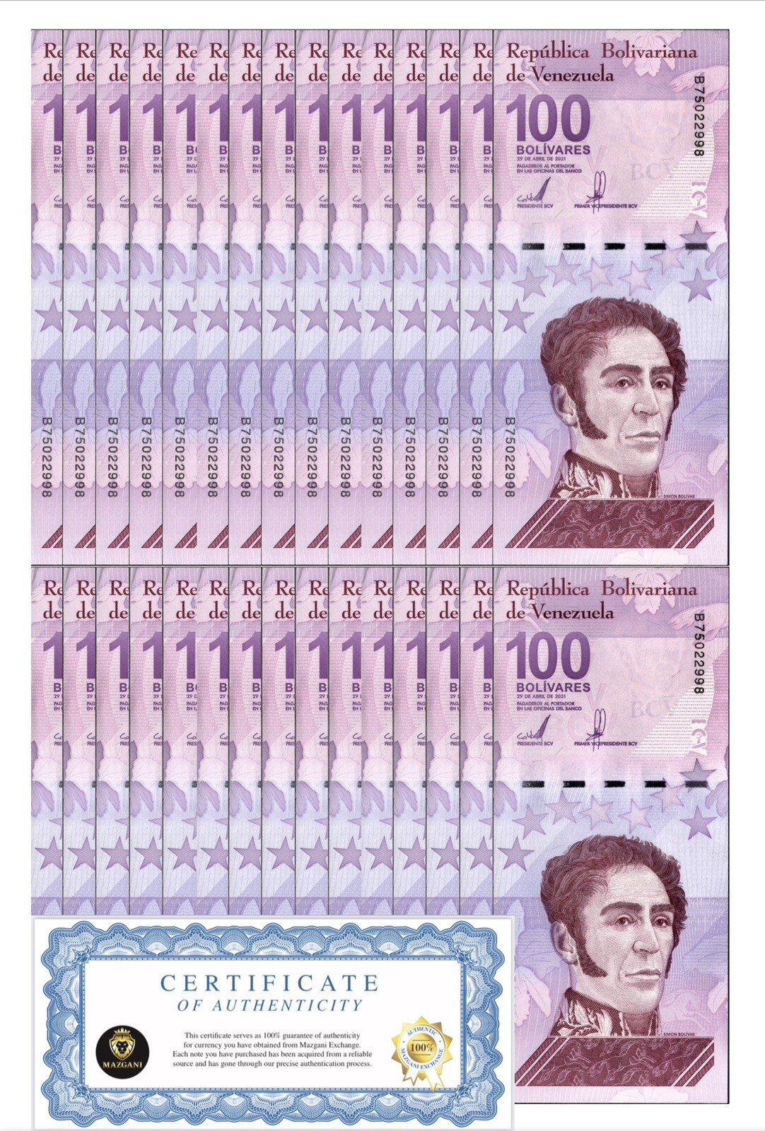 Venezuela 100 Digitales 2021 qty 30 UNC 100 million bolivars New COA