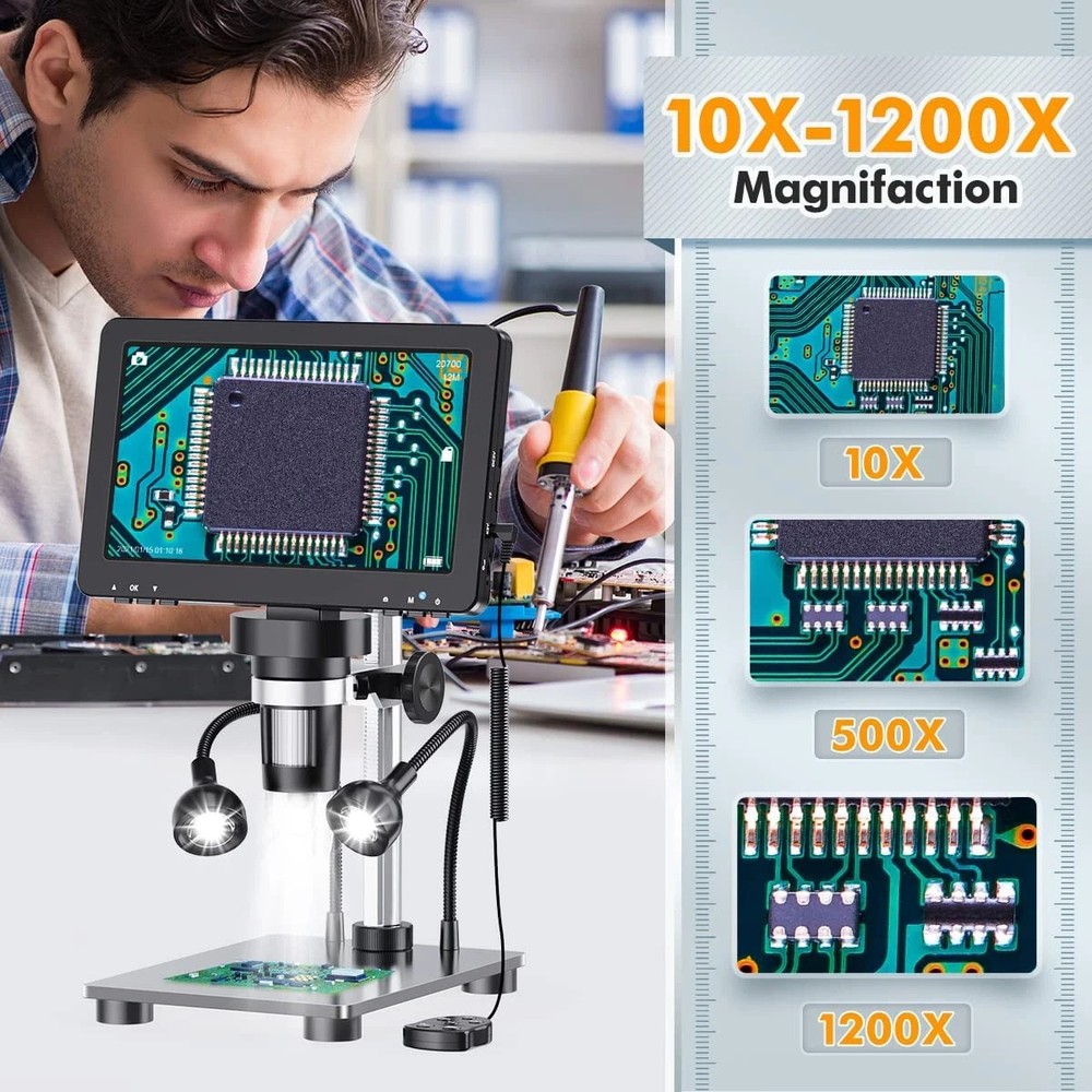 EDM9 7'' LCD Digital Microscope 1200X, 1080P Coin Microscope with Camera Sensor
