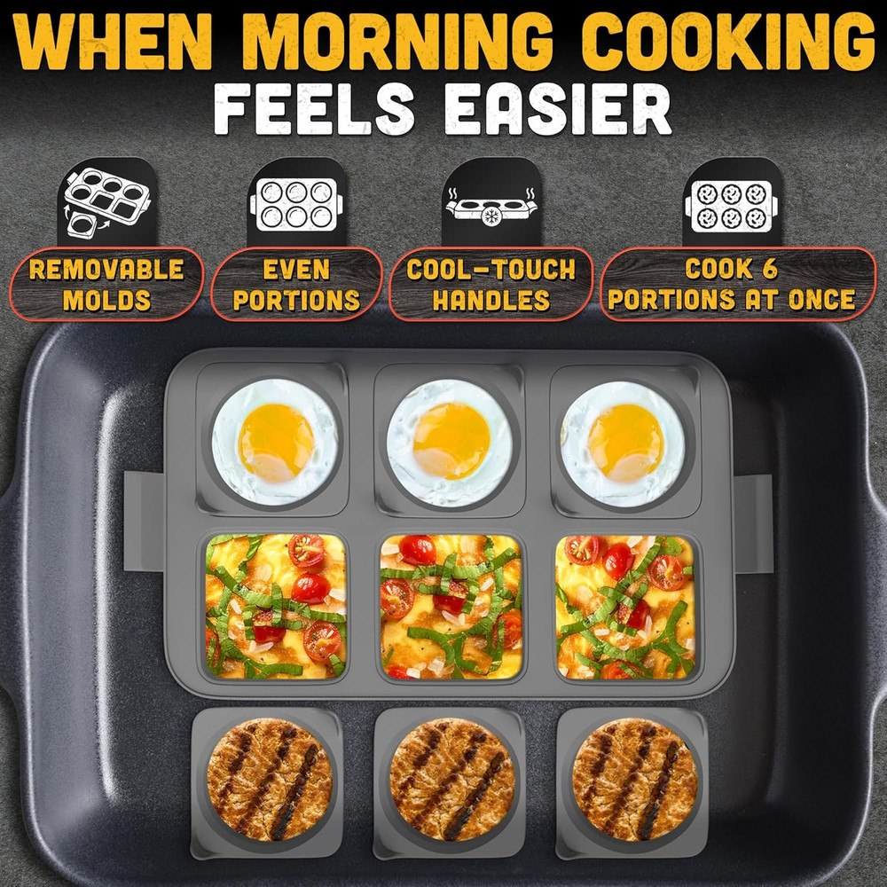 Silicone Egg Rings Griddle Pancake Mold Tray 16.5"X8.9" Removable round Square