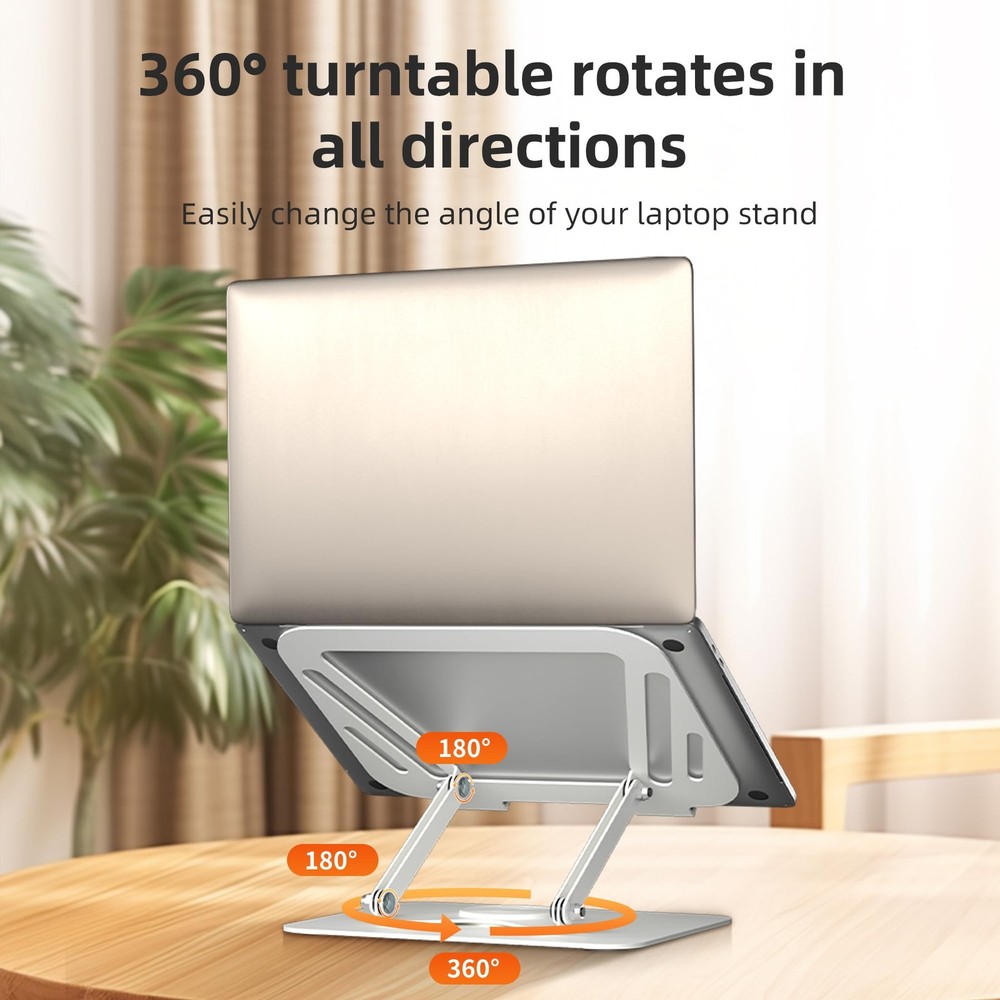Adjustable Laptop Stand for Desk with 360 Rotating Base Ergonomic Riser