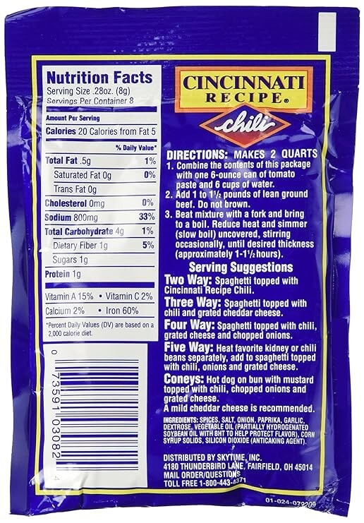 12 Pack Cincinnati Chili Mix Packets (2.25 oz Packets)