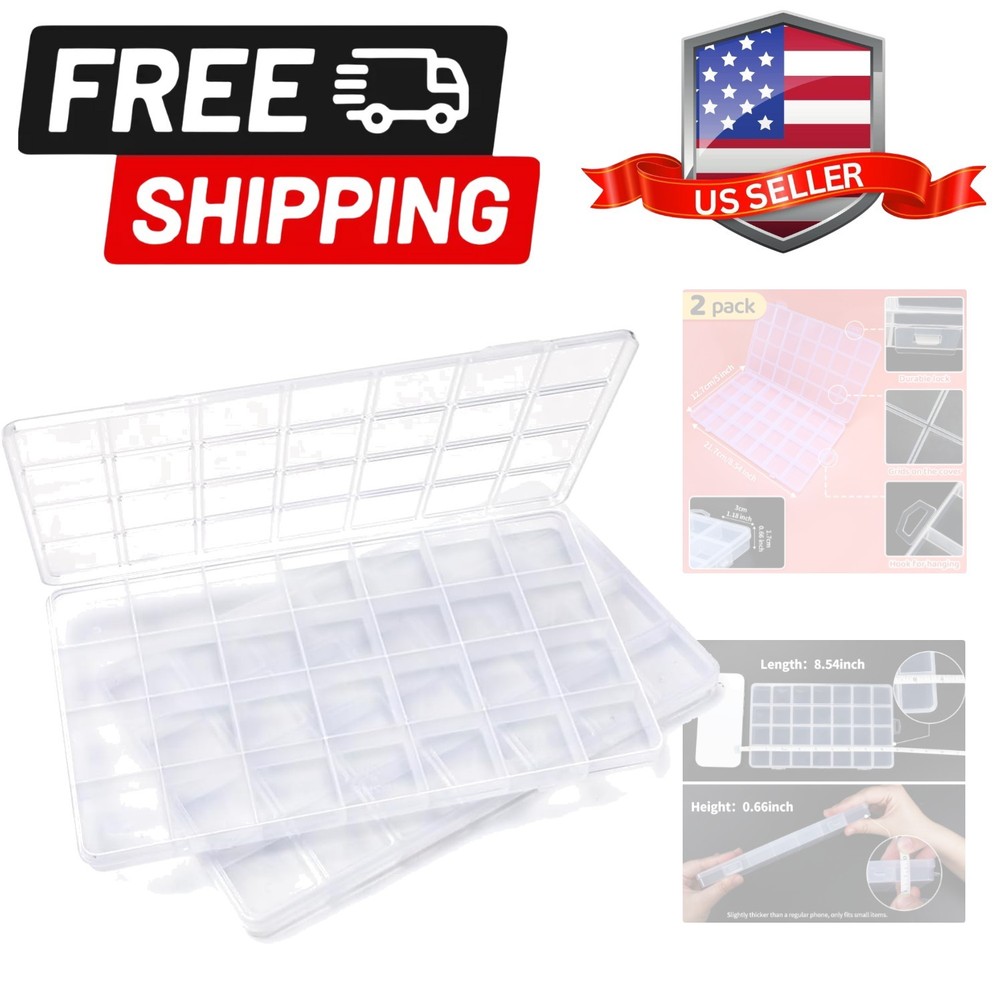 28 Grids Plastic Bead Organizer Box, Organizer Container Storage Box, Divider...
