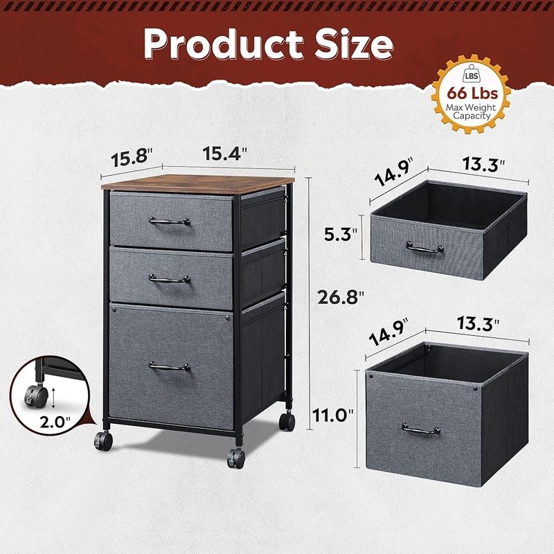 Mobile File Cabinet Rolling Printer Stand W/ 3 Drawers Office Storage Solution