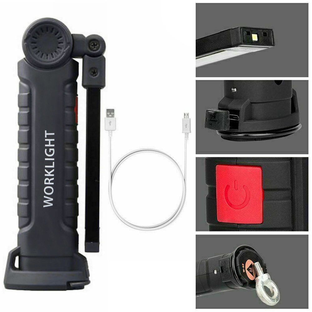 2Pcs Magnetic COB LED Work Light Lamp Rechargeable Flashlight Lamp Folding Torch