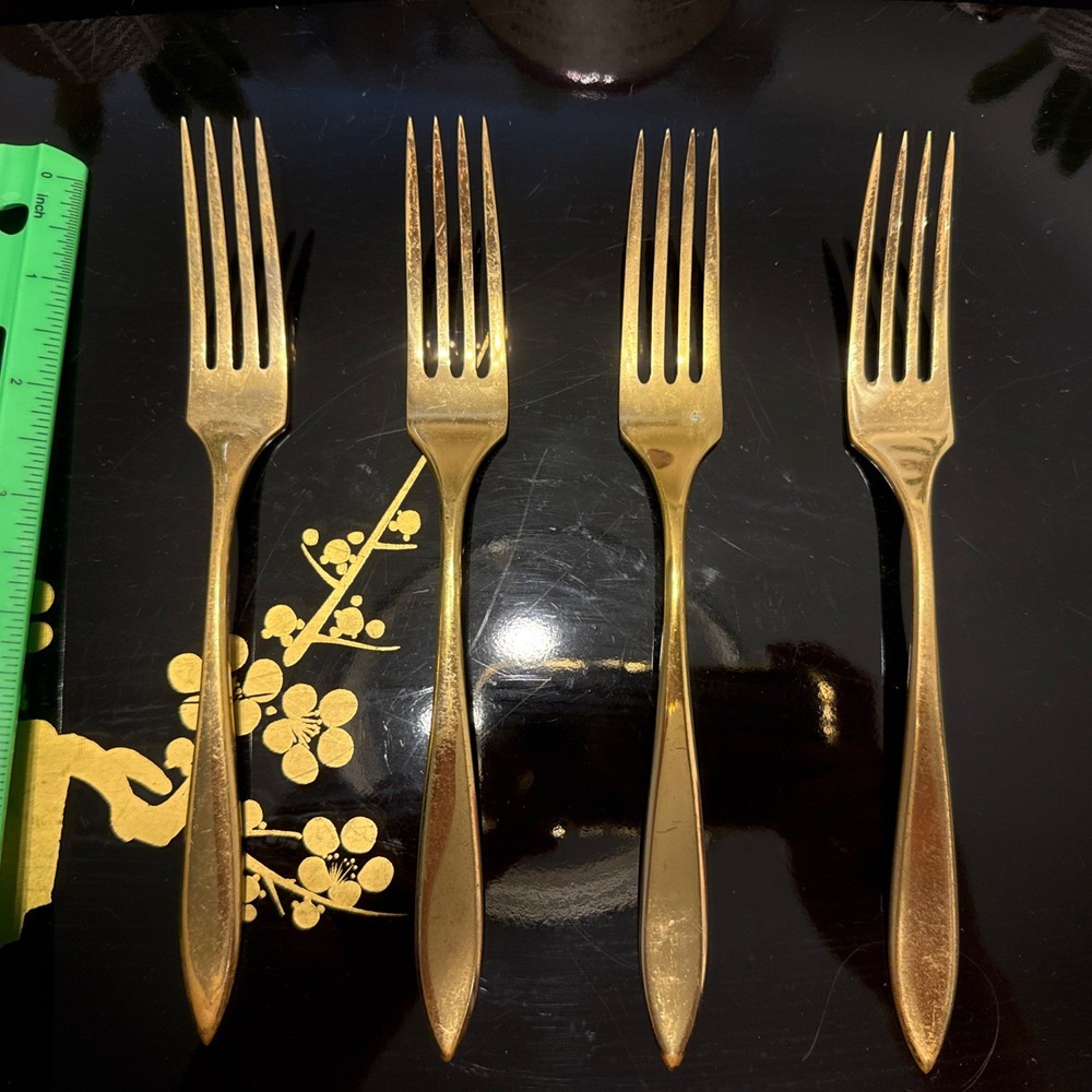 Vintage Dirigold Dirilyte Goldware REGAL 4 Dinner Forks 7 3/4" Flatware