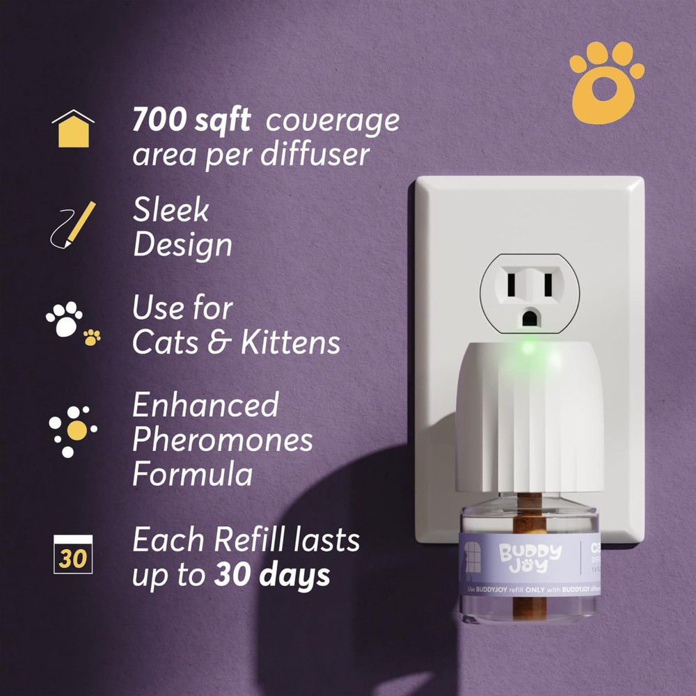 BUDDYJOY Cat Calming Diffuser Refills – Long-Lasting 30-Day Formula, Cat Pher...