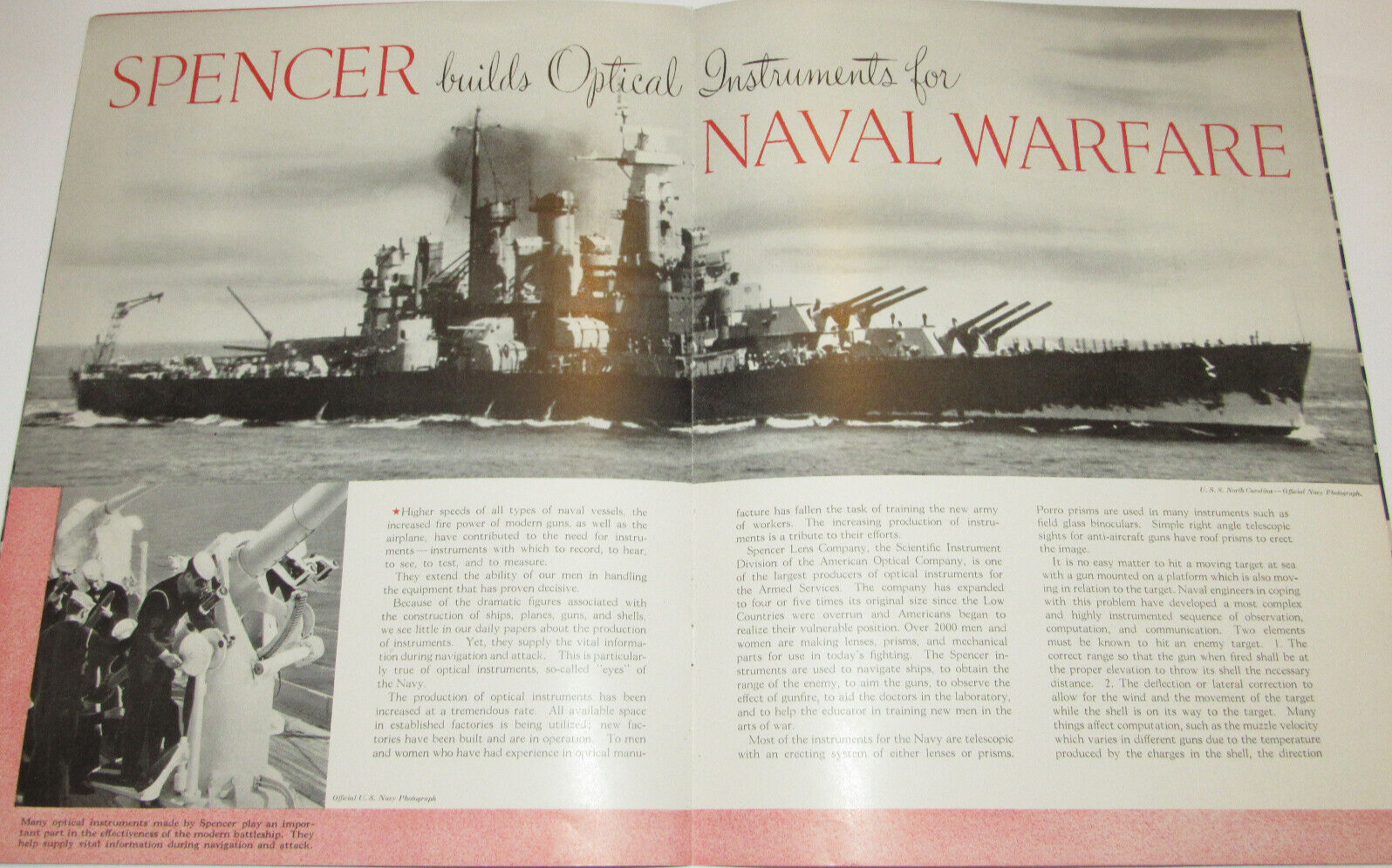 VTG 1943 WWII SPENCER LENS/AO SOUVENIR WAR EFFORT PROGRAM! PICTURES! BUFFALO, NY