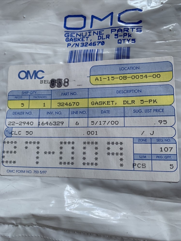 Gasket Pn 324670 For OMC