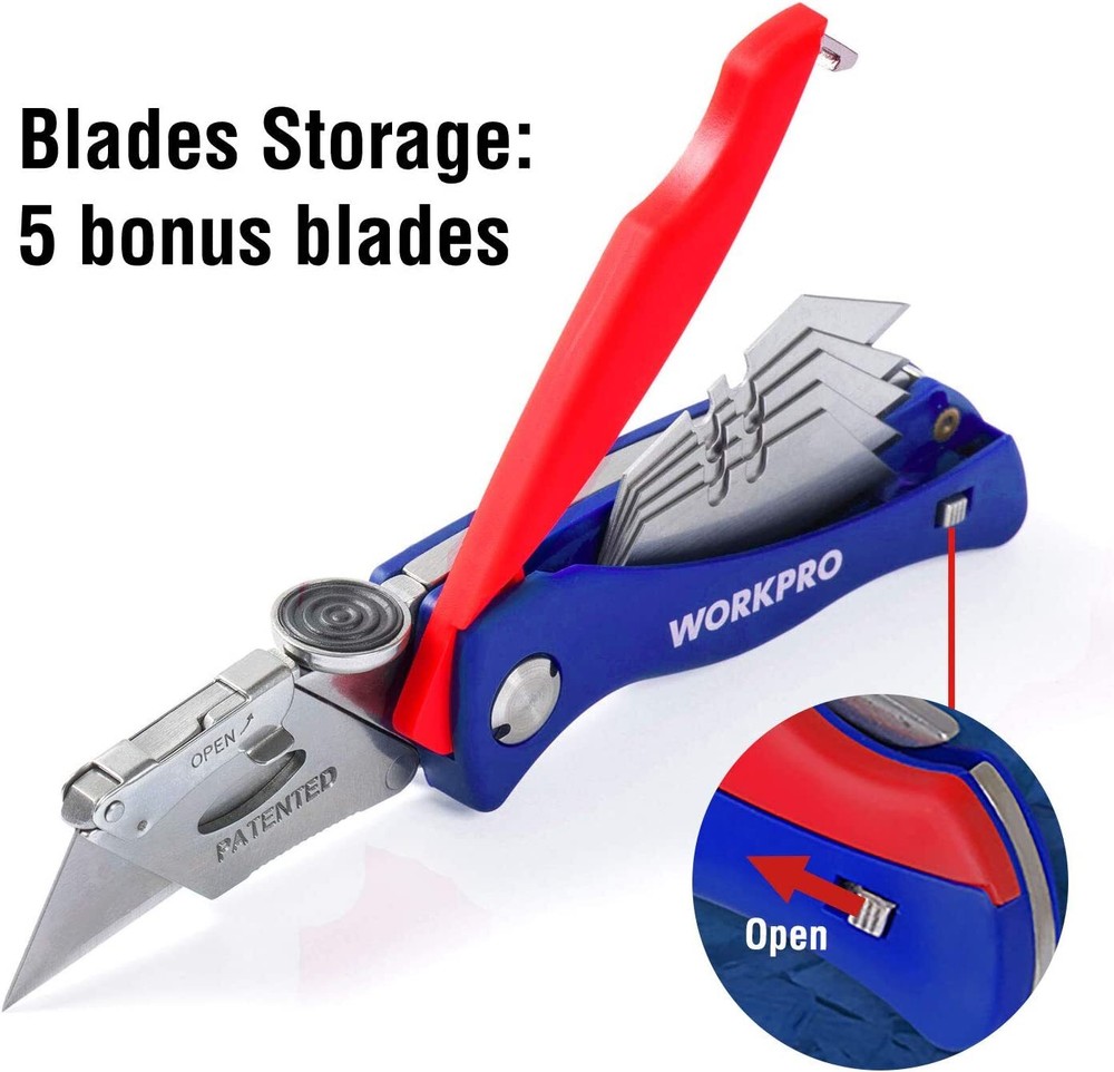 WORKPRO Folding Utility Knife 2PCS Set Quick-Change Blade w/ 10PCS Extra Blades