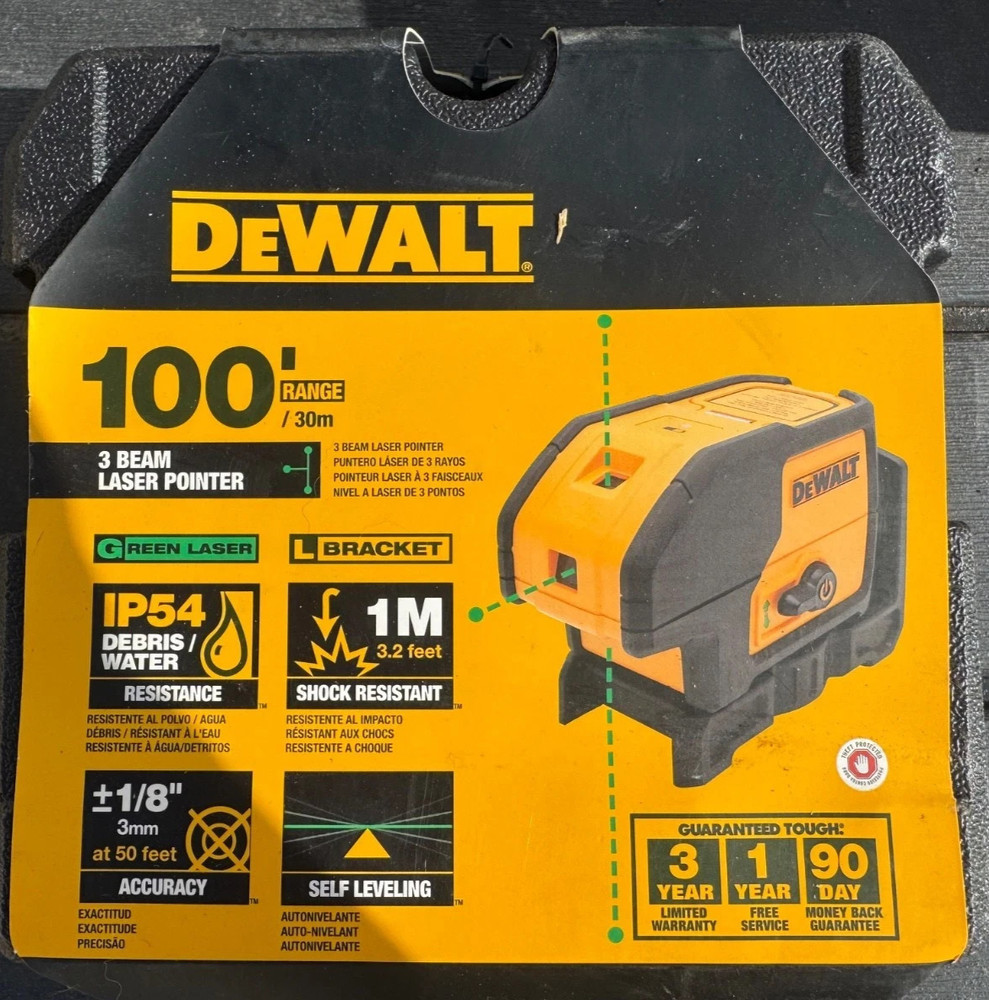 DeWalt DW083CG 3 Beam Green Laser Pointer Plum Dot