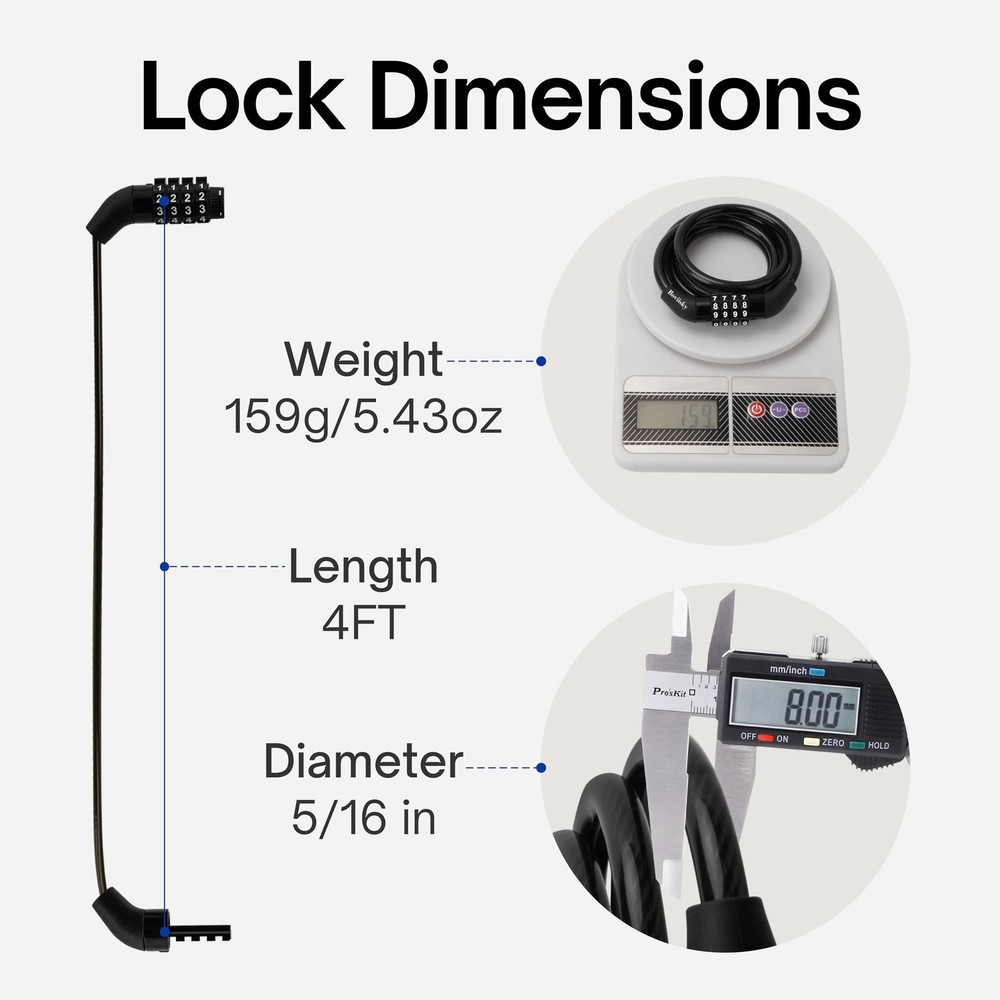 Light Bike Cable Lock Combination,4 Digit,4ft Long Resettable Combination Hig...