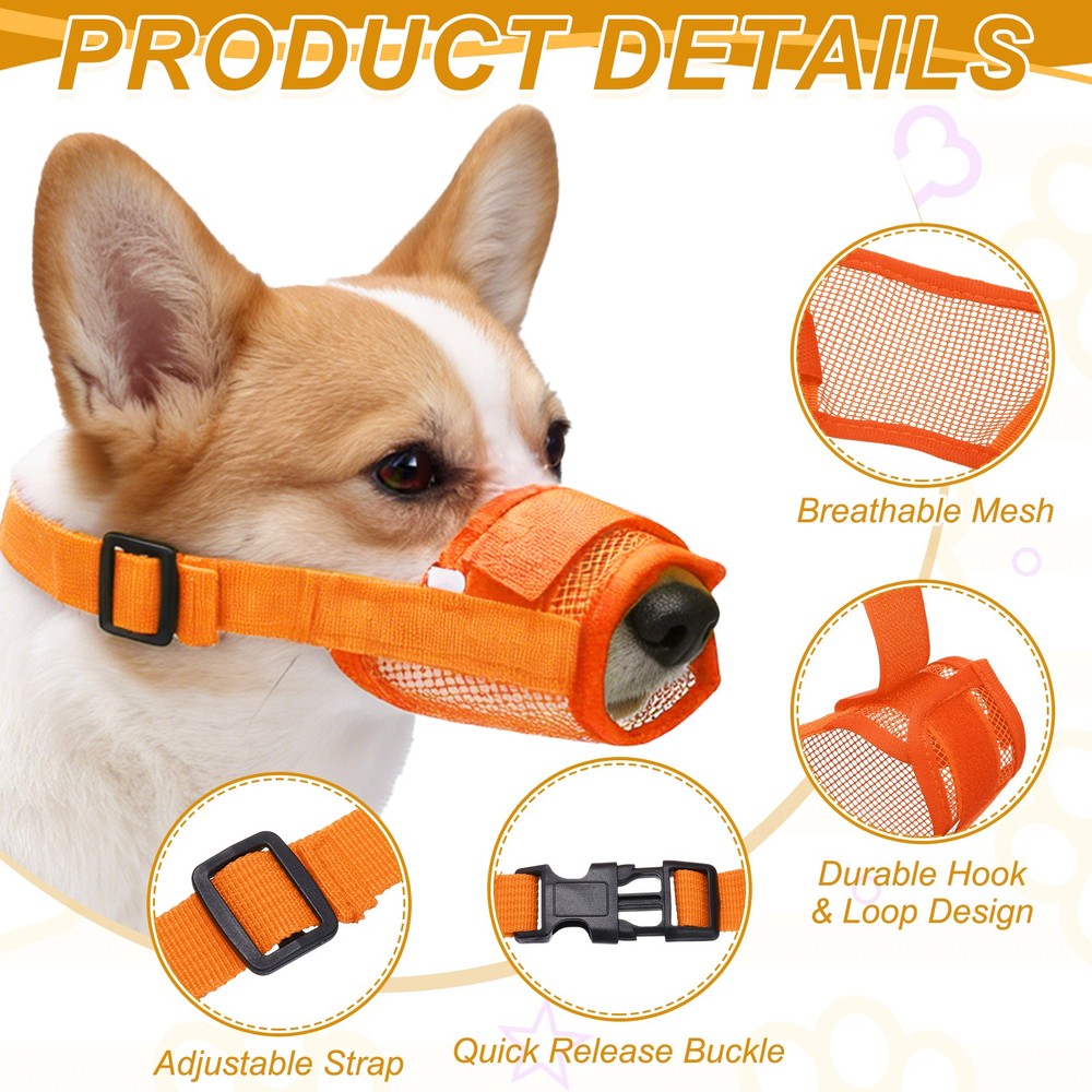Dog Muzzle, Soft Mesh Muzzle Mouth Guard Cover(Orange, XL)