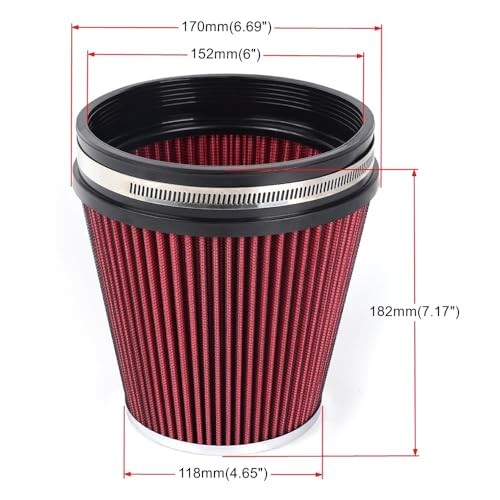 6" Inlet Cold Air Intake Filter Cone Replacement Performance Red (6" Tall)