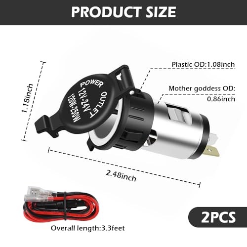 12V Cigarette Lighter Socket - Car Cigarette Lighter Socket with Extension 2PCS