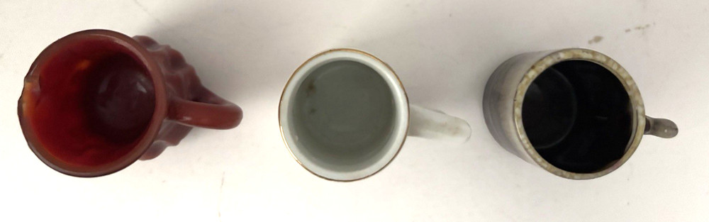 THREE (3) HANDLED SMALL MUGS / PITCHER LOT D-1