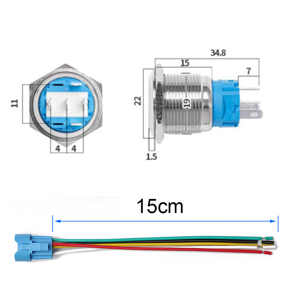 19mm 12V LED ON OFF Push Button Power Switch Latching with Wire Socket Harness