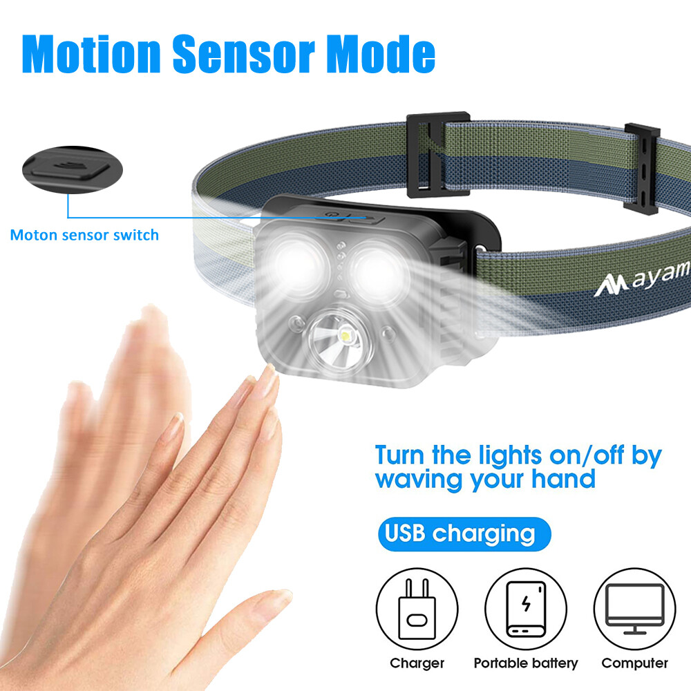 Rechargeable Headlamp LED Headlight Head Torch Work Light Flashlight USB Band