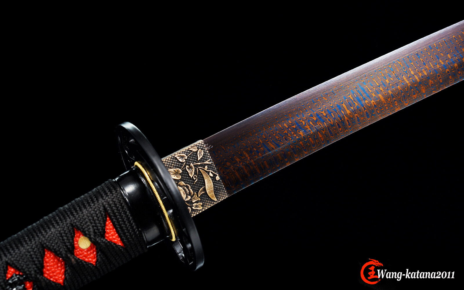 Unique Red&Blue Damascus Folded T1095 Steel Katana Japanese Samurai Sharp Sword