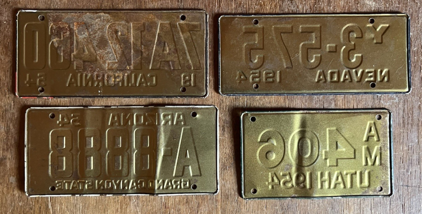 (4) 1954 Wheaties License Plates (California, Nevada, Arizona & Utah) LOT